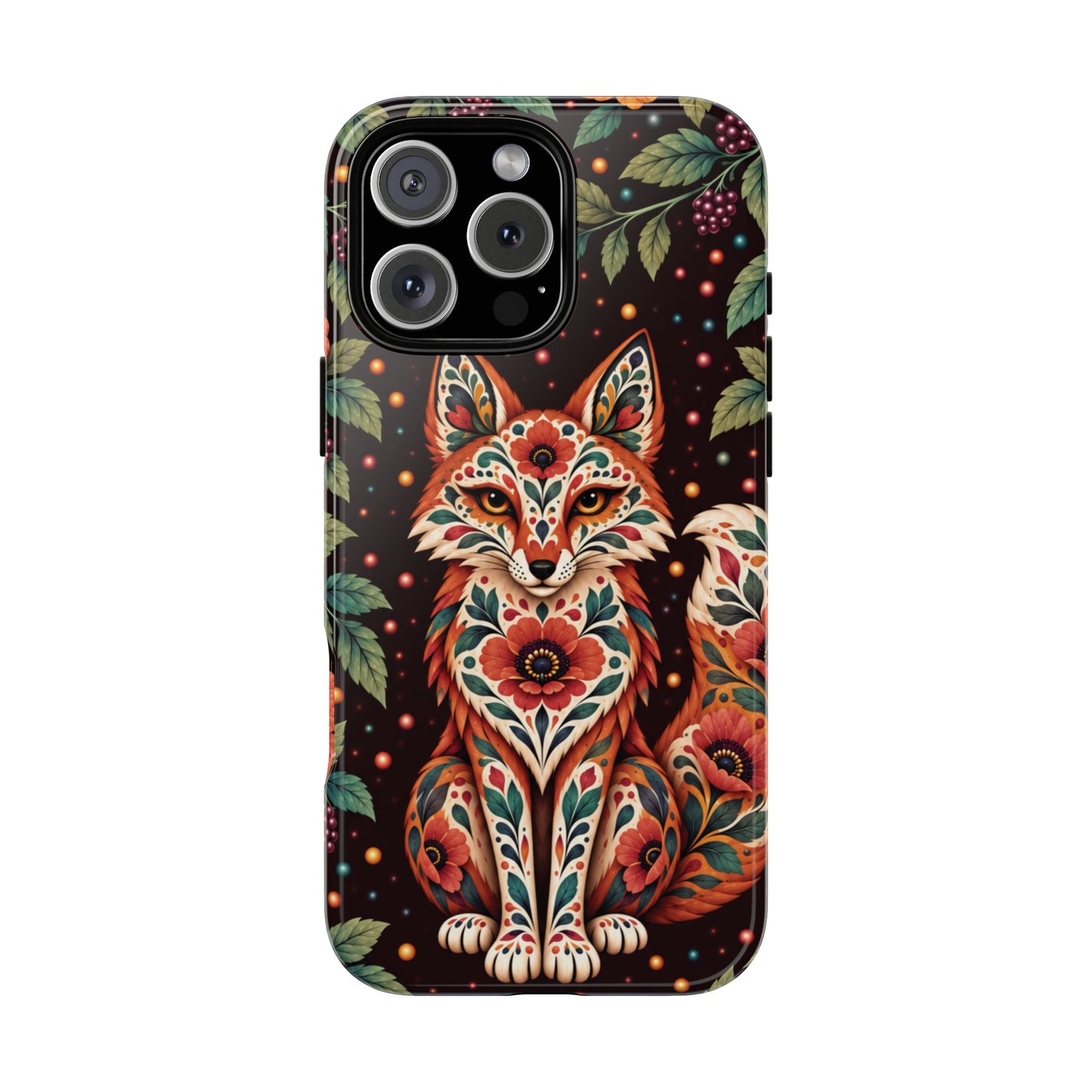 Vibrant Terracotta and Teal Calavera Fox Phone Case - Multicolor Phone Case - iPhone 16 Pro Max / Glossy