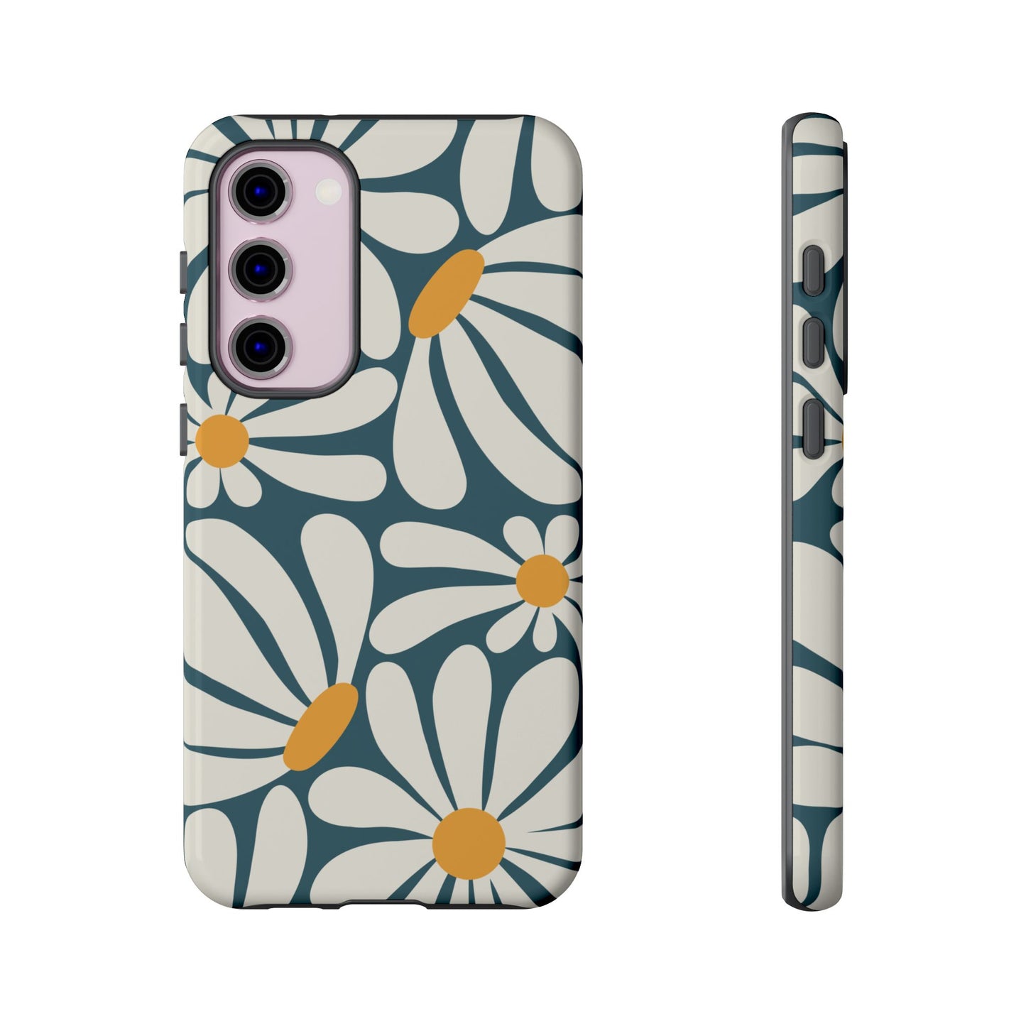 Samsung Galaxy S23 Plus / Glossy Phone Case - Retro Blue Daisy Pattern Phone Case