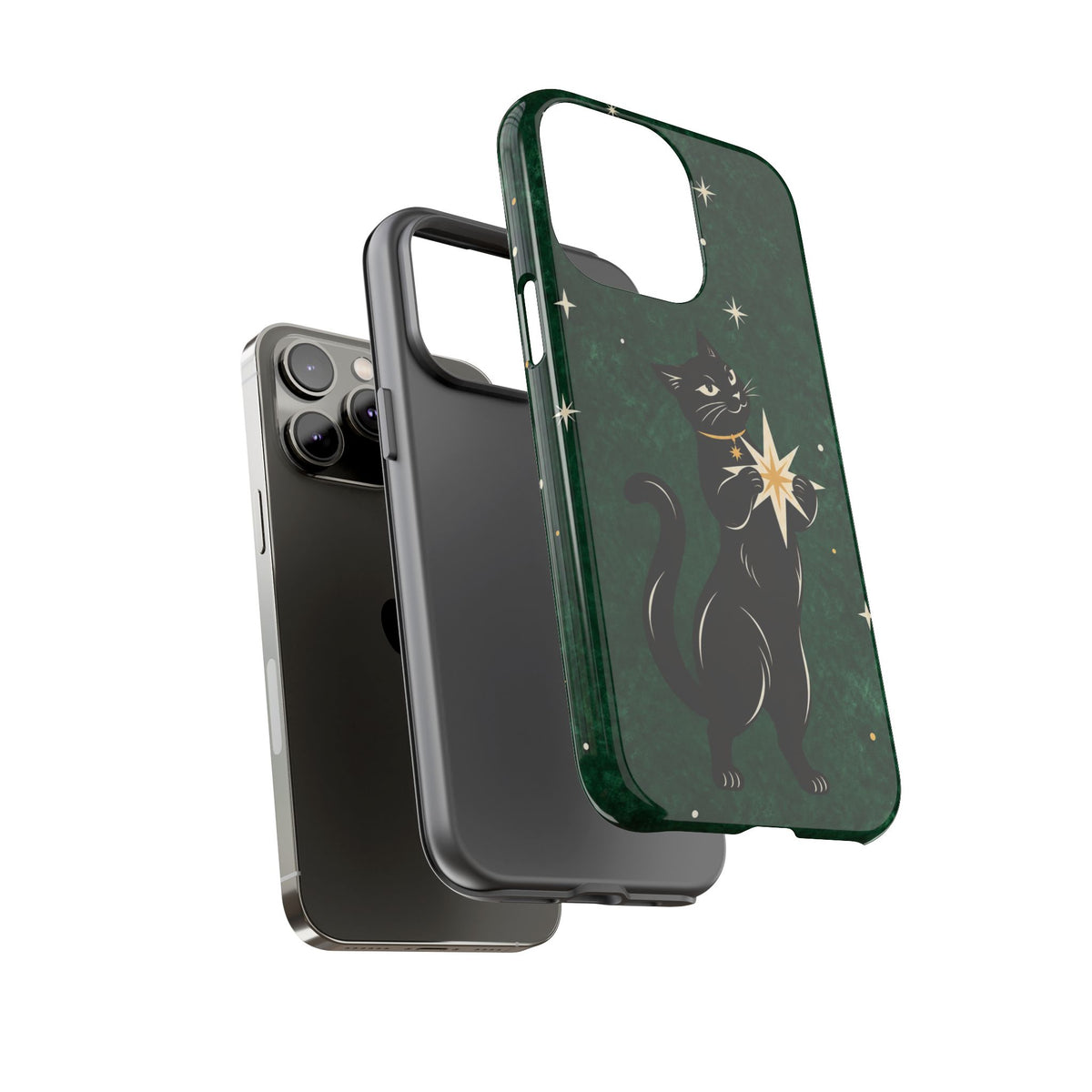 Forest Green Celestial Black Cat Phone Case - Green Phone Case