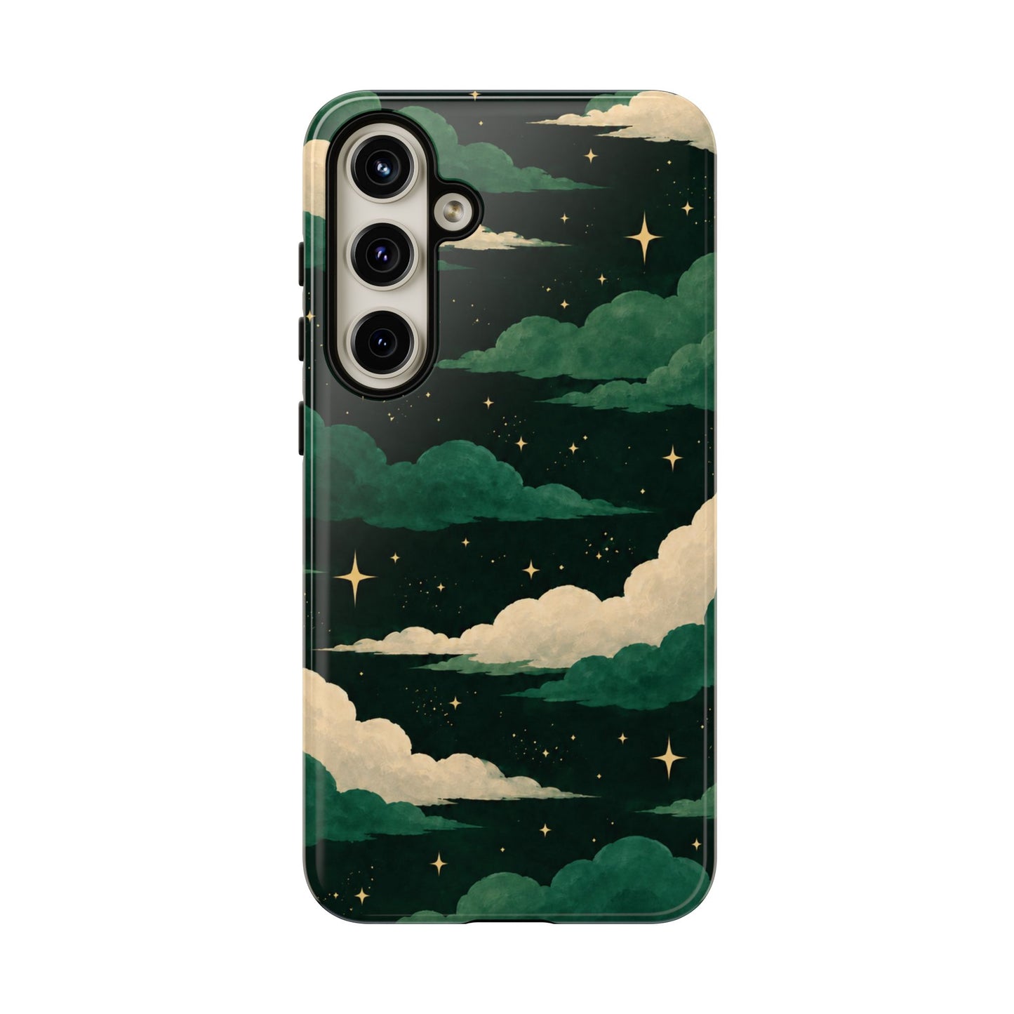 Illustrated Emerald Green Clouds & Stars Phone Case