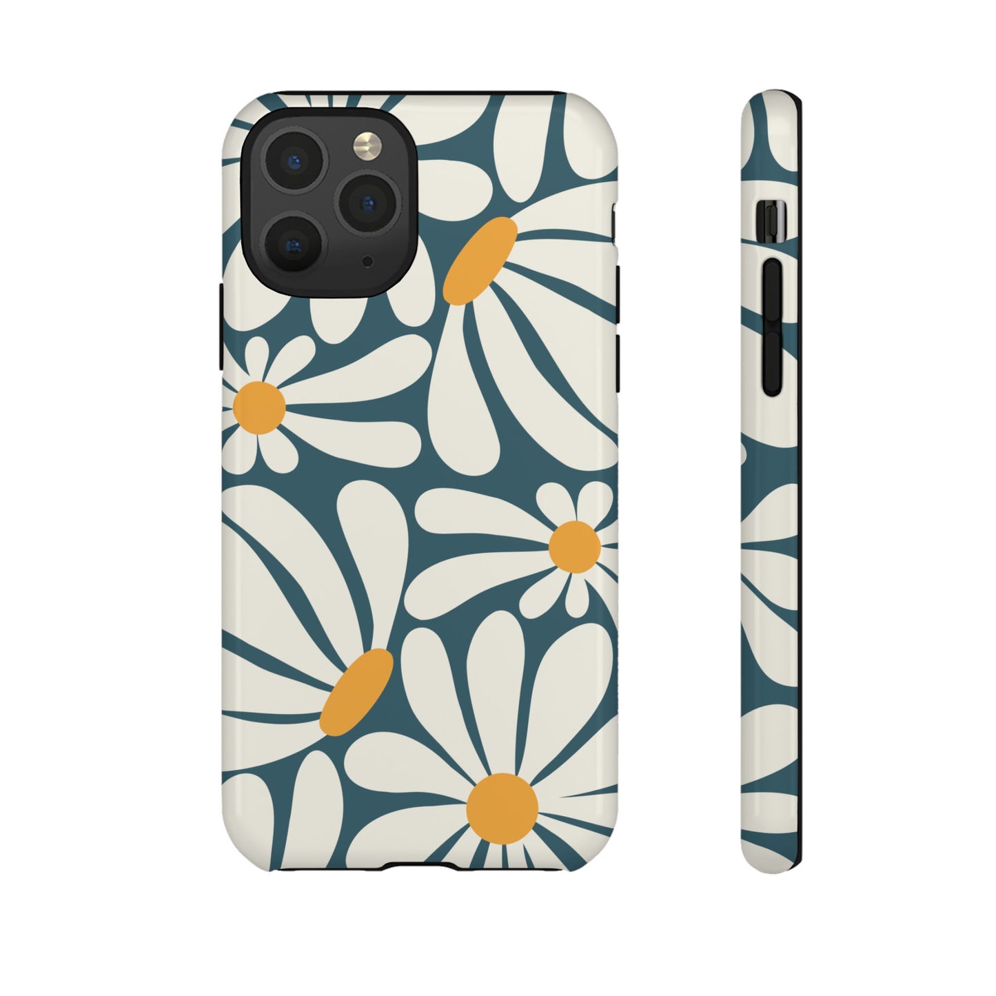 iPhone 11 Pro / Glossy Phone Case - Retro Blue Daisy Pattern Phone Case