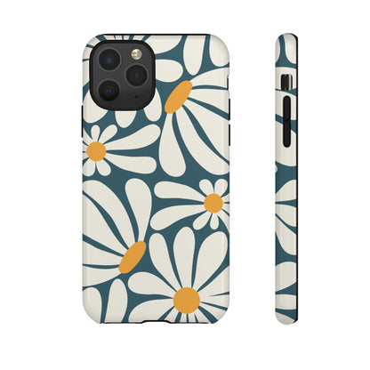 iPhone 11 Pro / Glossy Phone Case - Retro Blue Daisy Pattern Phone Case