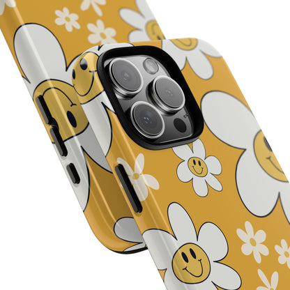 Fun Retro Daisy Pattern with Yellow Background Phone Case - Yellow Phone Case