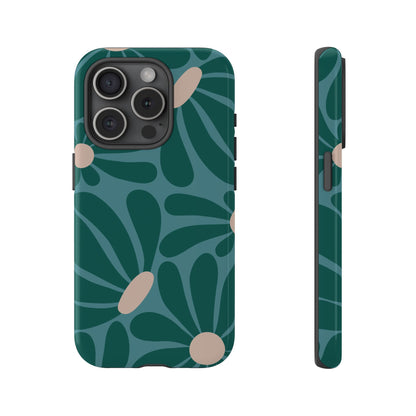 Retro Turquoise Daisy Pattern Phone Case - Green Phone Case - iPhone 15 Pro / Glossy