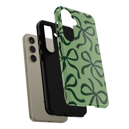 Bold Sage Green and Forest Green Bow Pattern Phone Case
