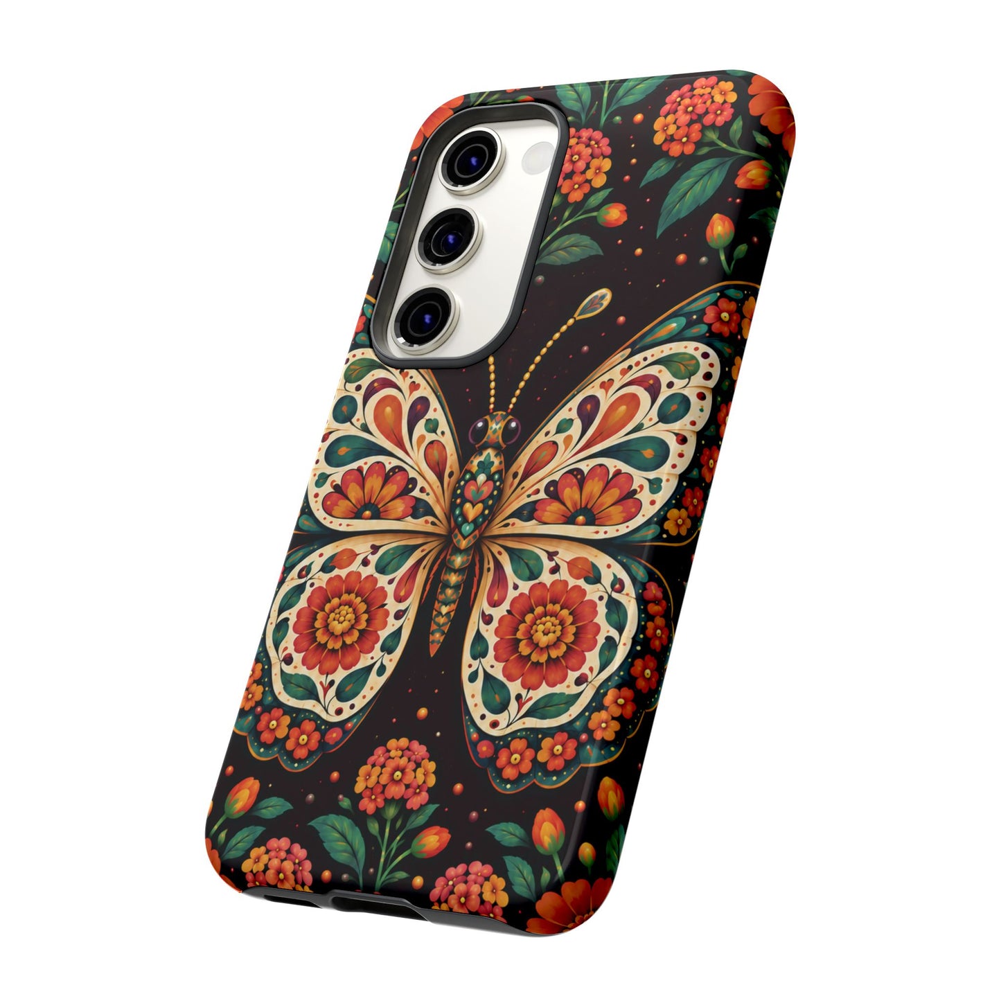 Vibrant Terracotta and Teal Calavera Butterfly Phone Case - Multicolor Phone Case