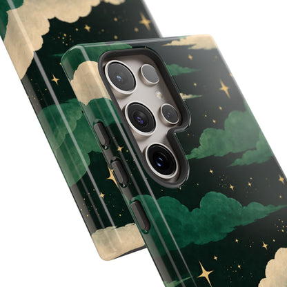 Illustrated Emerald Green Clouds & Stars Phone Case
