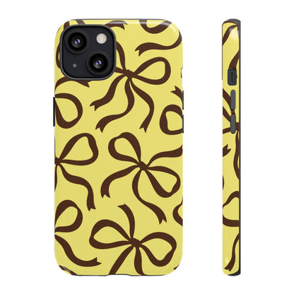 Bold Butter Yellow and Chocolate Brown Bow Pattern Phone Case