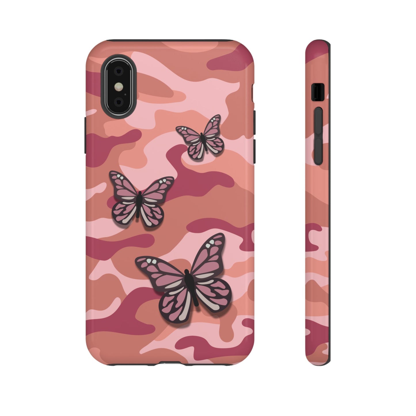 iPhone XS / Glossy Phone Case - Pink Butterfly Camo Phone Case