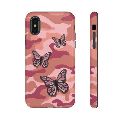 iPhone XS / Glossy Phone Case - Pink Butterfly Camo Phone Case