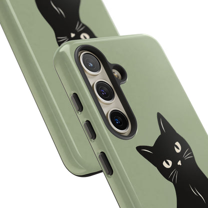 Minimalist Sage Green & Black Cat Phone Case