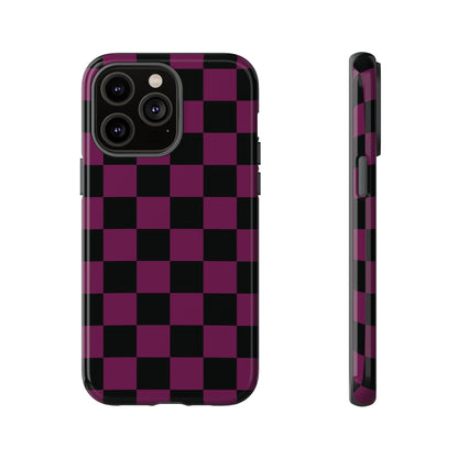 Trendy Plum & Black Checked Pattern Phone Case - Purple Phone Case - iPhone 14 Pro Max / Glossy