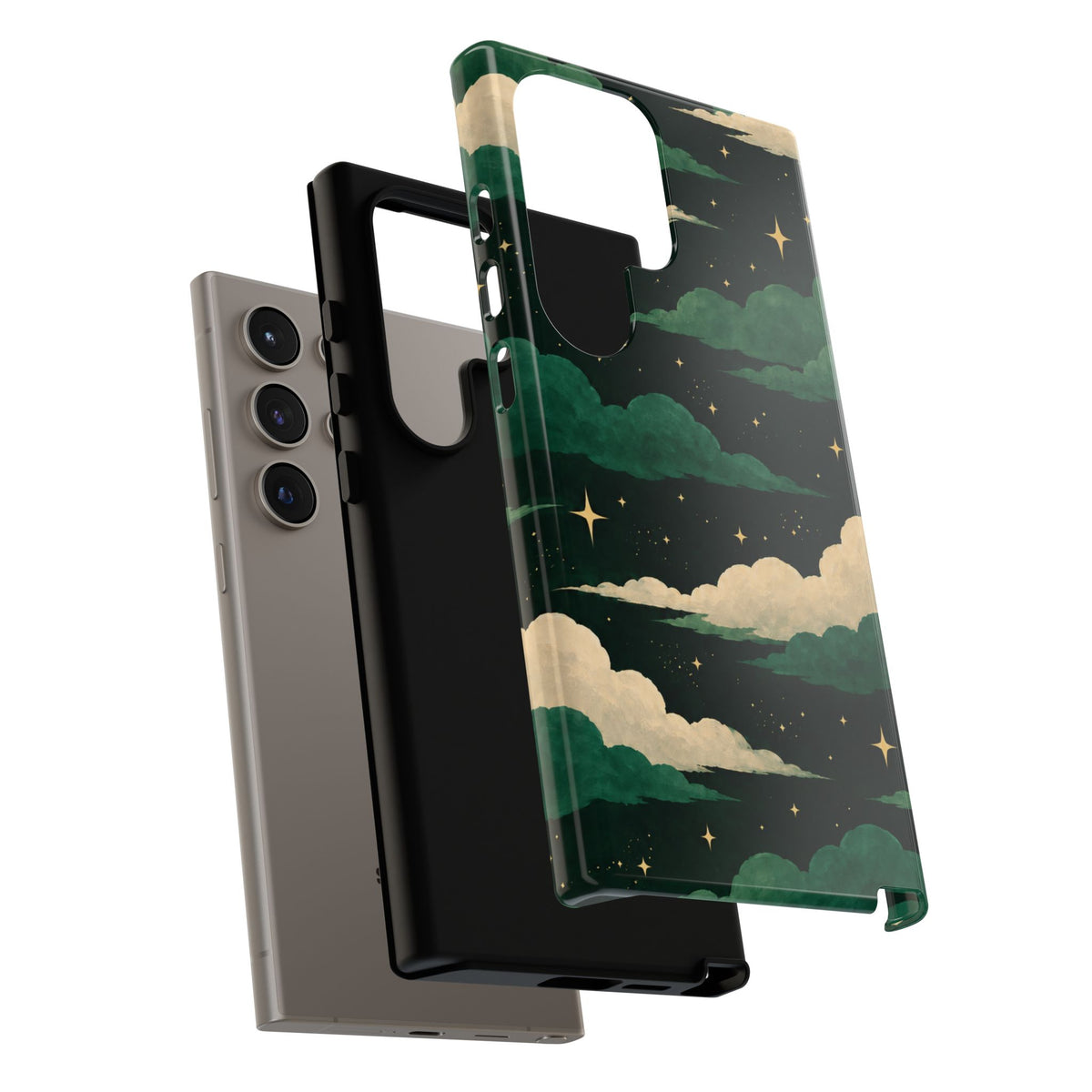 Illustrated Emerald Green Clouds & Stars Phone Case