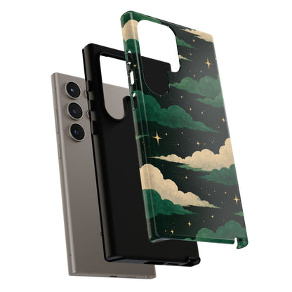 Illustrated Emerald Green Clouds & Stars Phone Case
