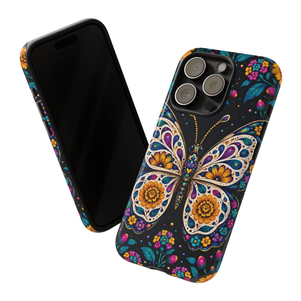 Vibrant Purple and Teal Calavera Butterfly Phone Case - Multicolor Phone Case