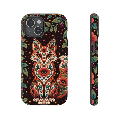 Vibrant Terracotta and Teal Calavera Fox Phone Case - Multicolor Phone Case - iPhone 15 / Glossy