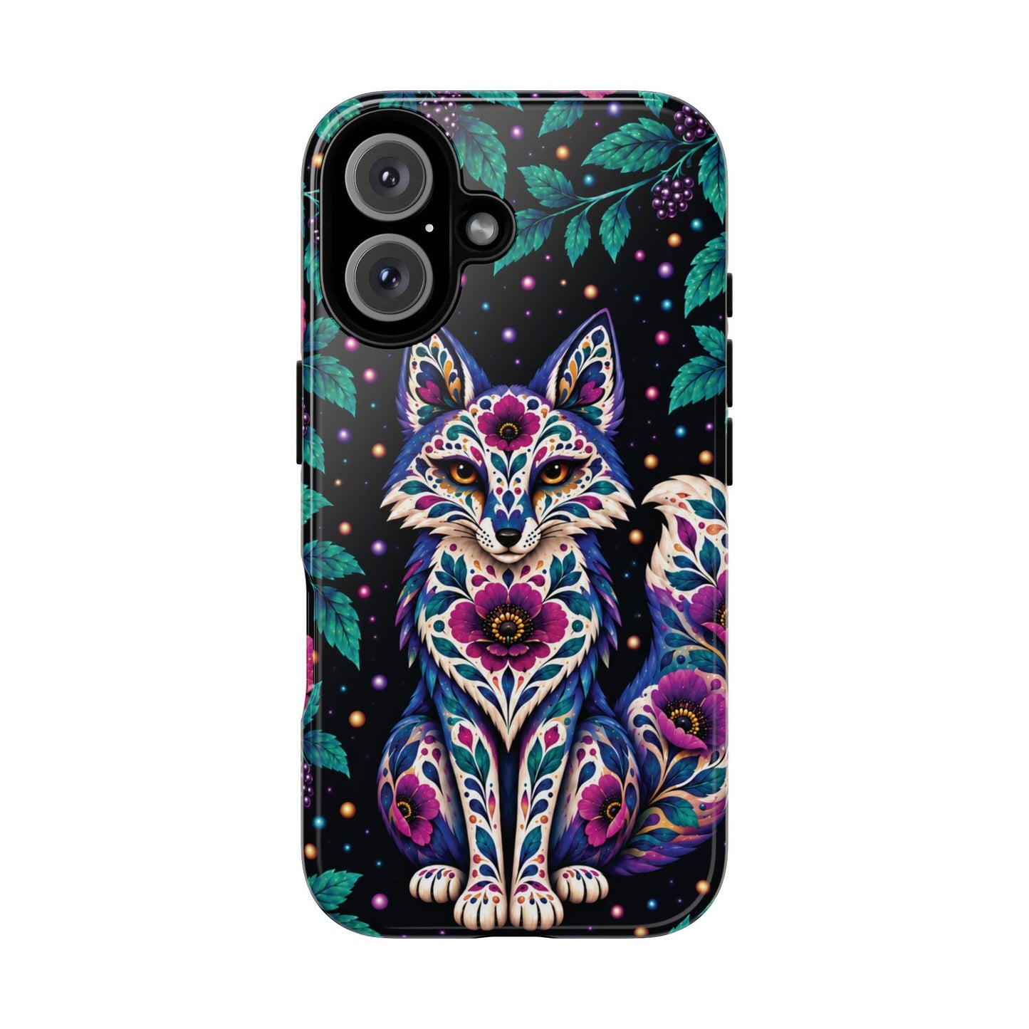 Vibrant Purple and Teal Calavera Fox Phone Case - Multicolor Phone Case - iPhone 16 / Glossy
