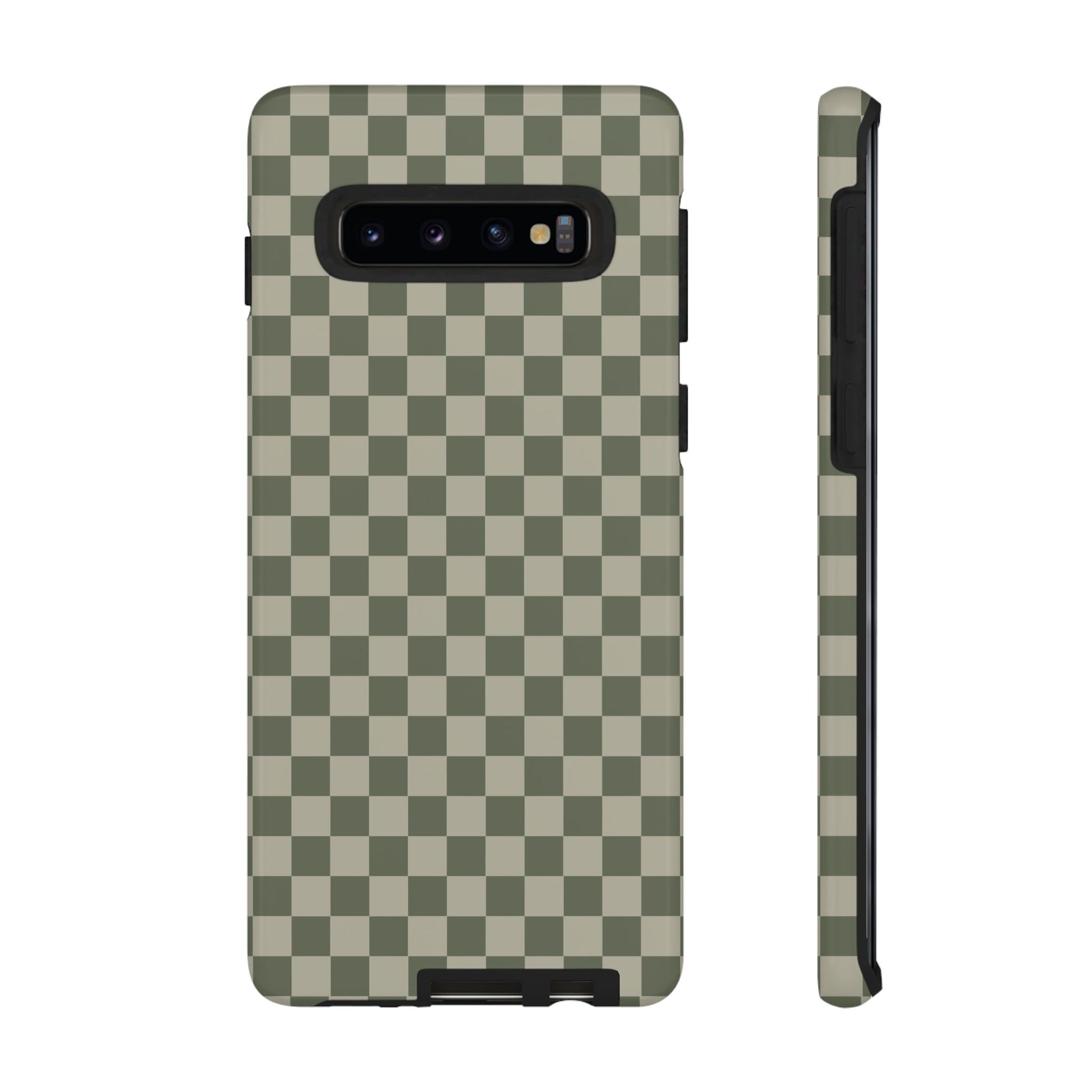Samsung Galaxy S10 / Glossy Phone Case - ’Bold Olive Green Checkered Pattern’ Phone Case