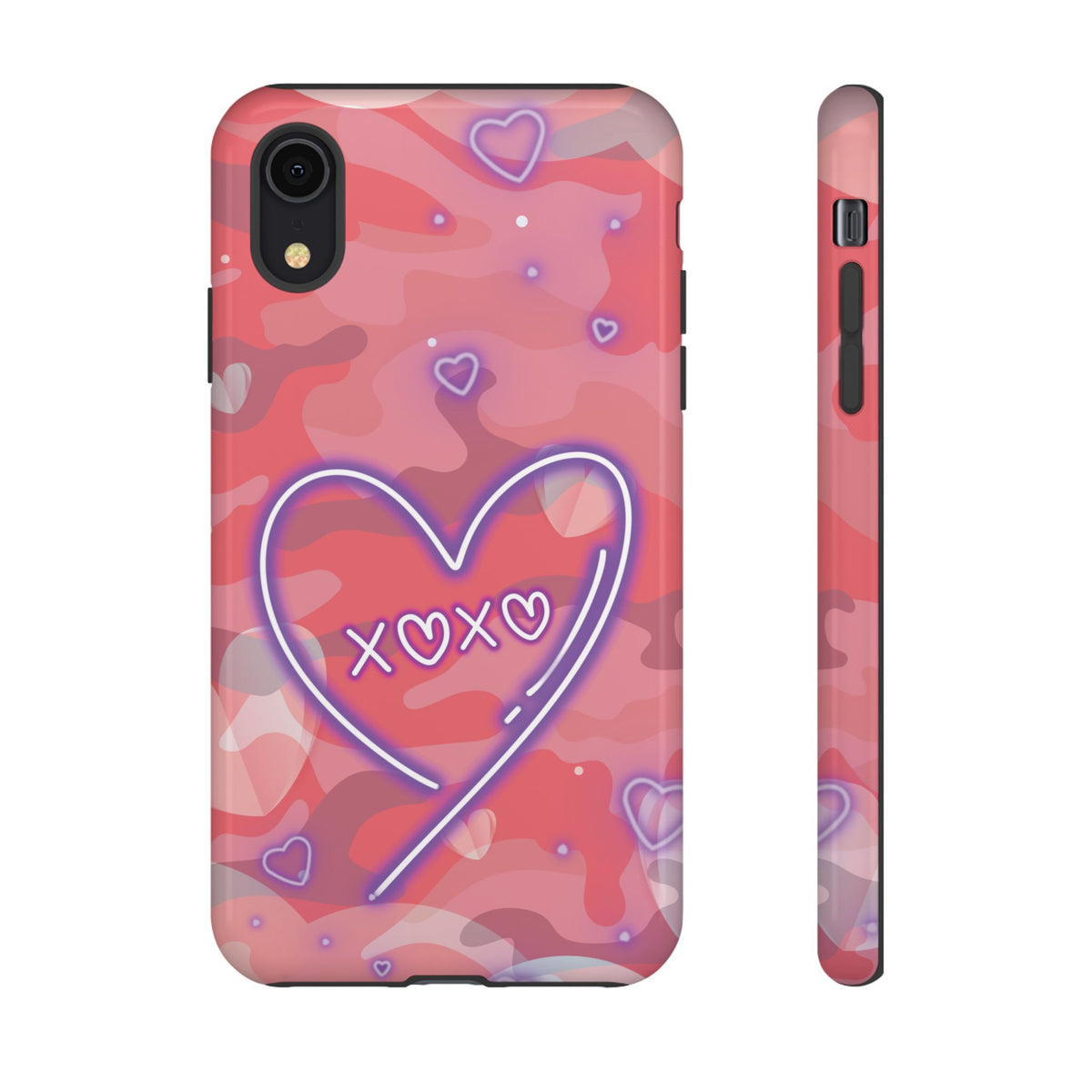 Love Heart Neon Camo Phone Case - Pink Phone Case - iPhone XR / Glossy