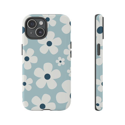 iPhone 15 / Glossy Phone Case - Cute Light Blue Daisy Pattern Phone Case