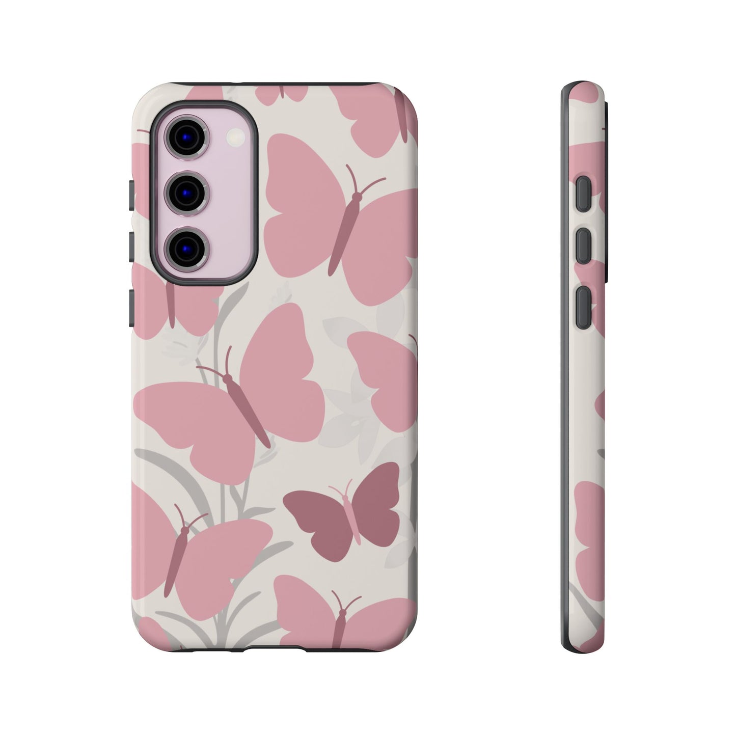 Samsung Galaxy S23 Plus / Glossy Phone Case - Minimalist Cream & Pink Butterfly Pattern Phone Case