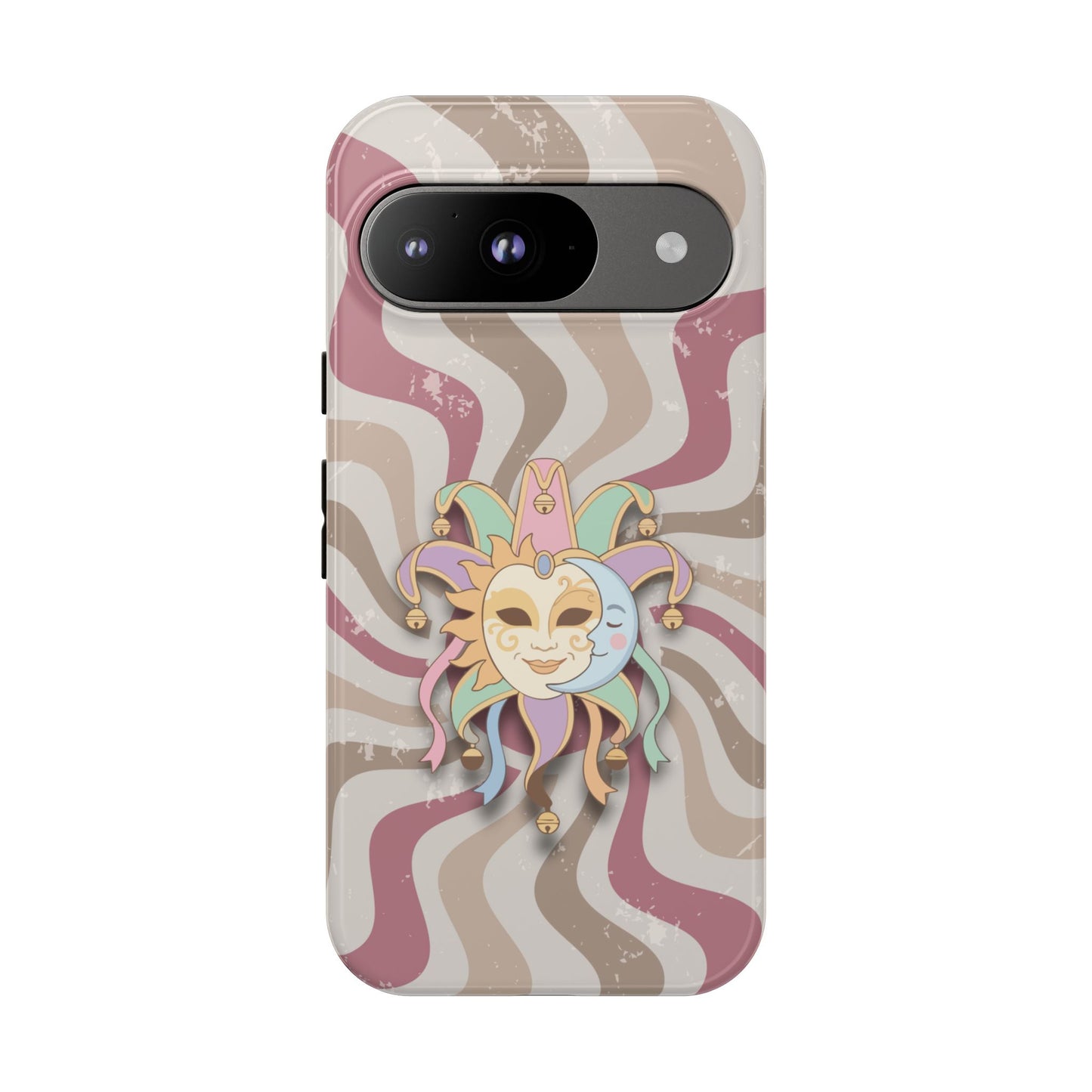 Sun & Moon Jester Mask – Pink Retro Wave Phone Case - Pink Phone Case - Google Pixel 9 / Glossy