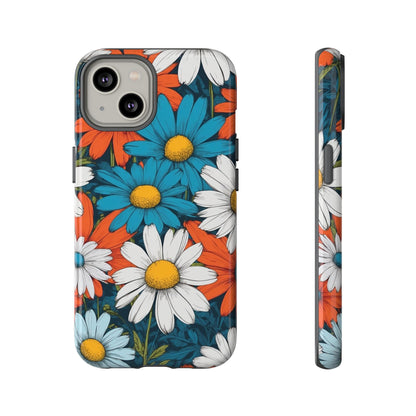 iPhone 14 / Glossy Phone Case - Pop Art Daisies Illustration ’Red & Blue’ Phone Case