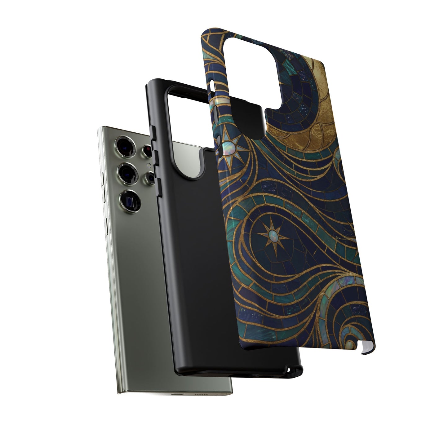 Elegant Navy & Gold Crescent Moon Mosaic Phone Case