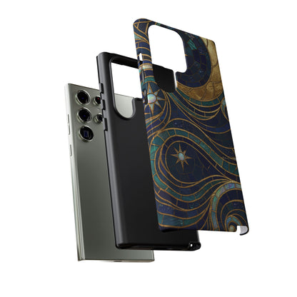 Elegant Navy & Gold Crescent Moon Mosaic Phone Case