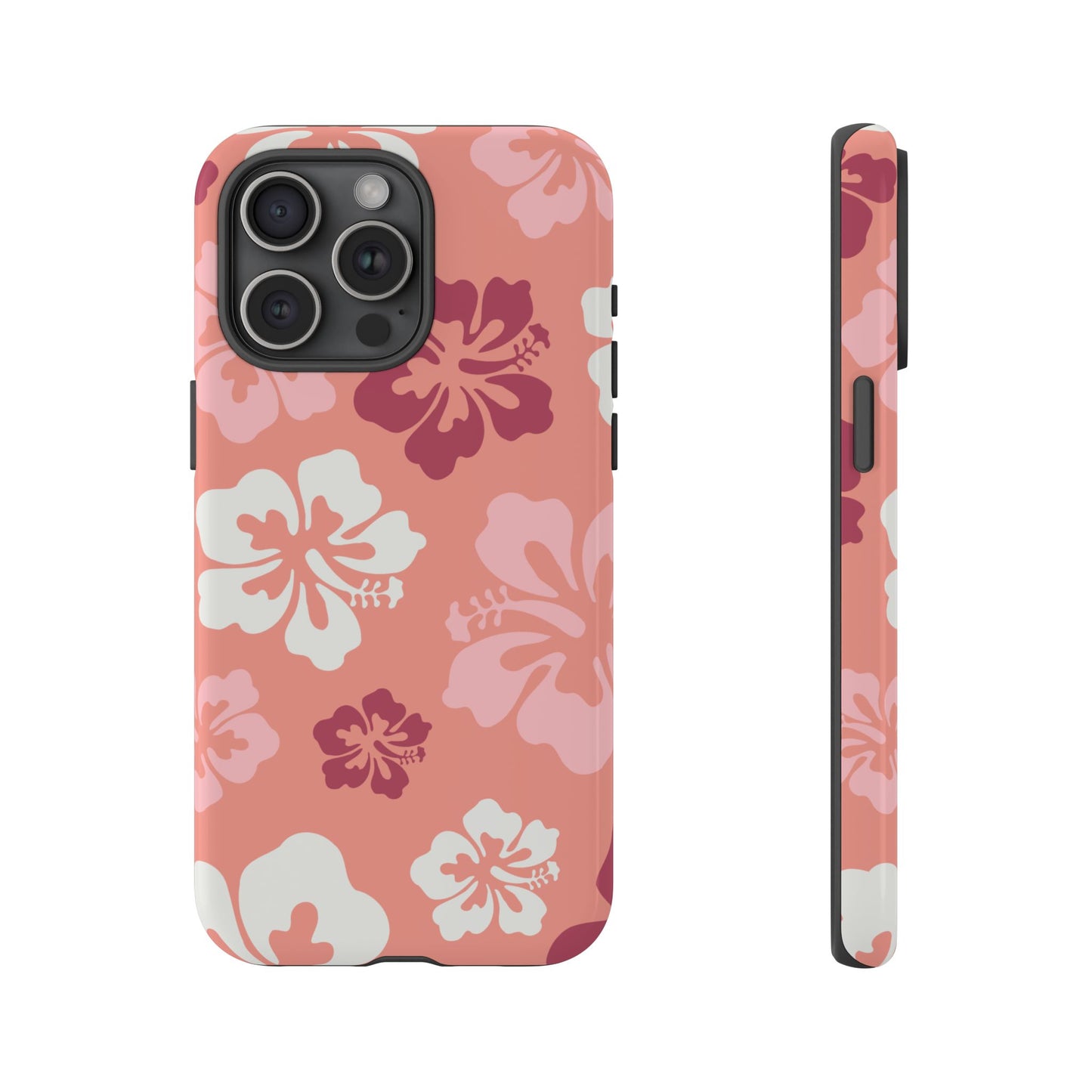 iPhone 15 Pro Max / Glossy Phone Case - ’Pink Hibiscus Retro Pattern #3’ Phone Case