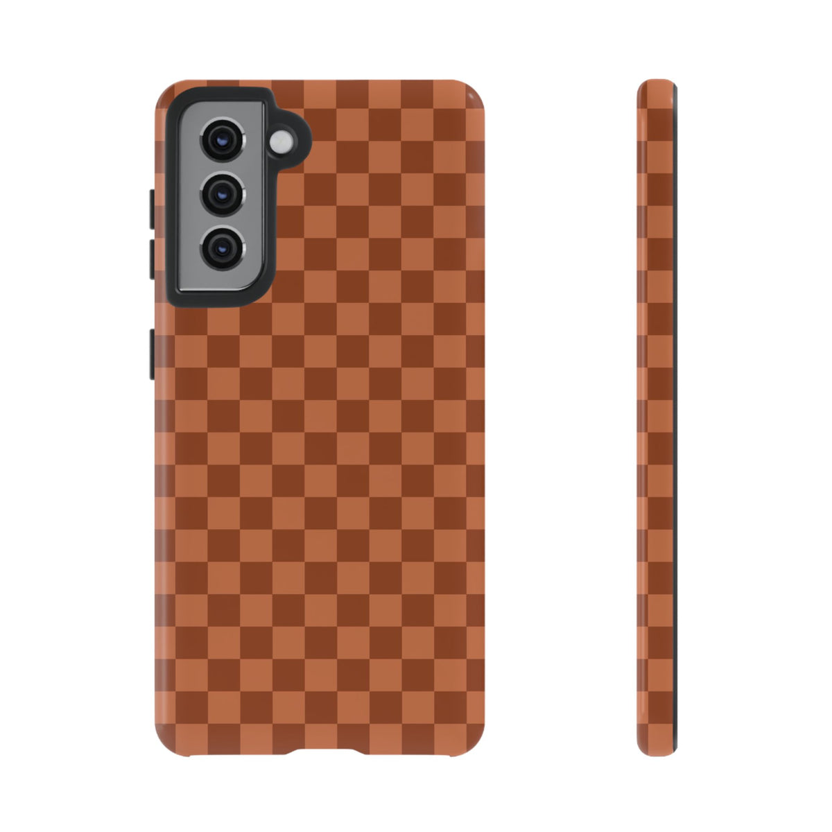 Bold Brown Small Checked Pattern Phone Case - Brown Phone Case - Samsung Galaxy S21 / Glossy