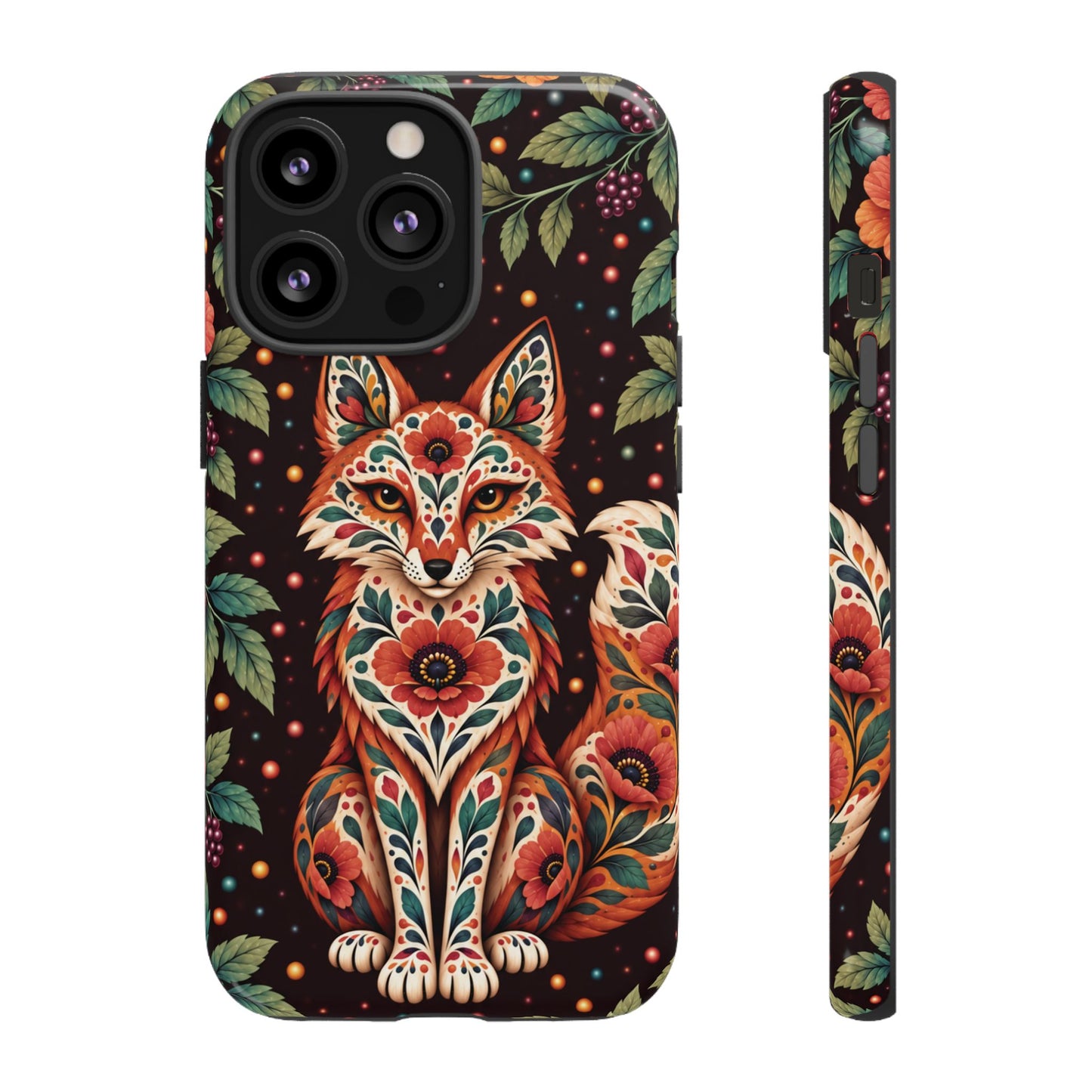 Vibrant Terracotta and Teal Calavera Fox Phone Case - Multicolor Phone Case - iPhone 13 Pro / Glossy