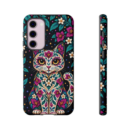 Vibrant Purple and Teal Calavera Cat Phone Case - Multicolor Phone Case - Samsung Galaxy S23 Plus / Glossy