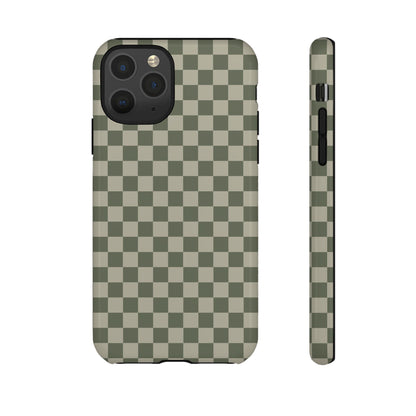 iPhone 11 Pro / Glossy Phone Case - ’Bold Olive Green Checkered Pattern’ Phone Case