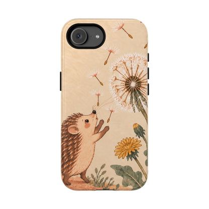 Whimsical Cream Hedgehog and Dandelion Phone Case - White Phone Case - iPhone 17e / Glossy