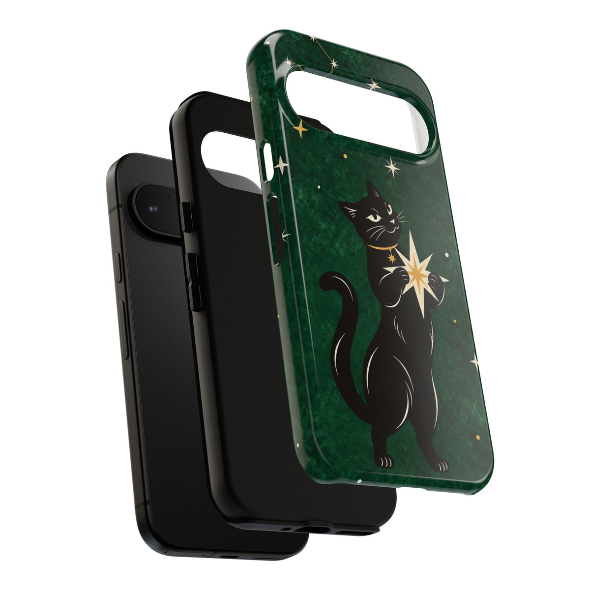 Forest Green Celestial Black Cat Phone Case - Green Phone Case