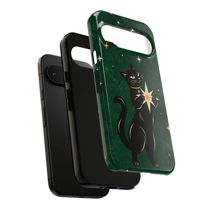 Forest Green Celestial Black Cat Phone Case - Green Phone Case