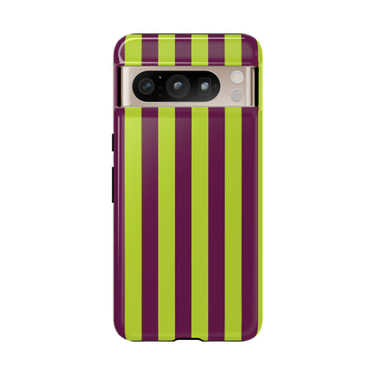 Trendy Neon Lime Green & Plum Stripe Pattern Phone Case - Green Phone Case - Google Pixel 8 Pro / Glossy
