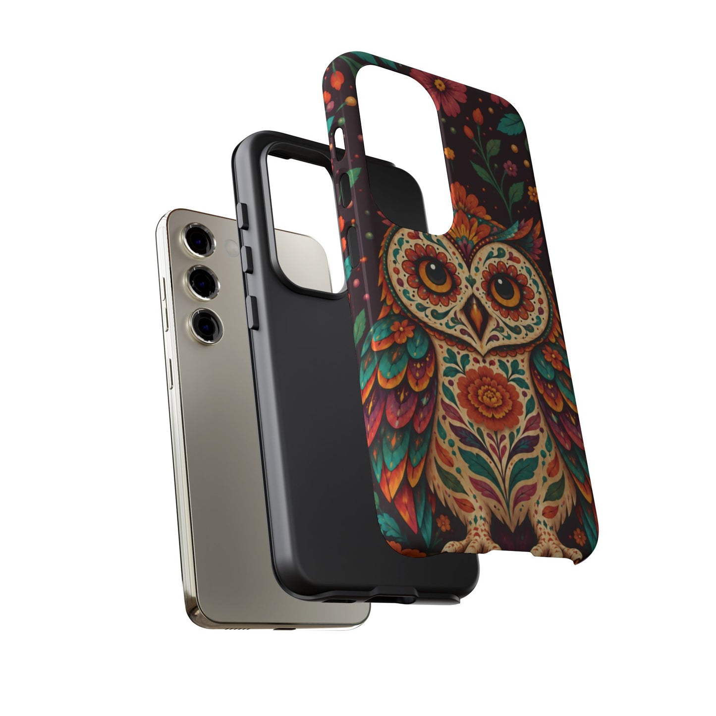 Vibrant Terracotta and Teal Calavera Owl Phone Case - Multicolor Phone Case
