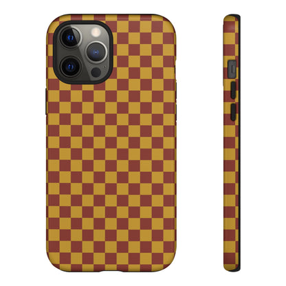 iPhone 12 Pro Max / Glossy Phone Case - Trendy Mustard & Burgandy Small Checked Pattern Phone Case