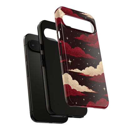 Illustrated Crimson Red Clouds & Stars Phone Case