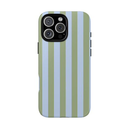 Trendy Ice Blue & Green Stripe Pattern Phone Case - Blue Phone Case - iPhone 16 Pro Max / Glossy