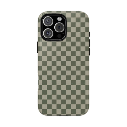 iPhone 16 Pro Max / Glossy Phone Case - ’Bold Olive Green Checkered Pattern’ Phone Case