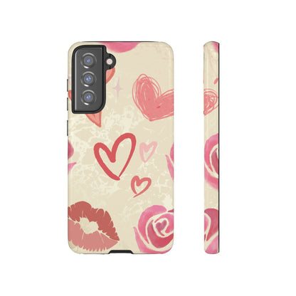 Cute Pink Heart & Rose Pattern Phone Case - Pink Phone Case - Samsung Galaxy S21 FE / Glossy