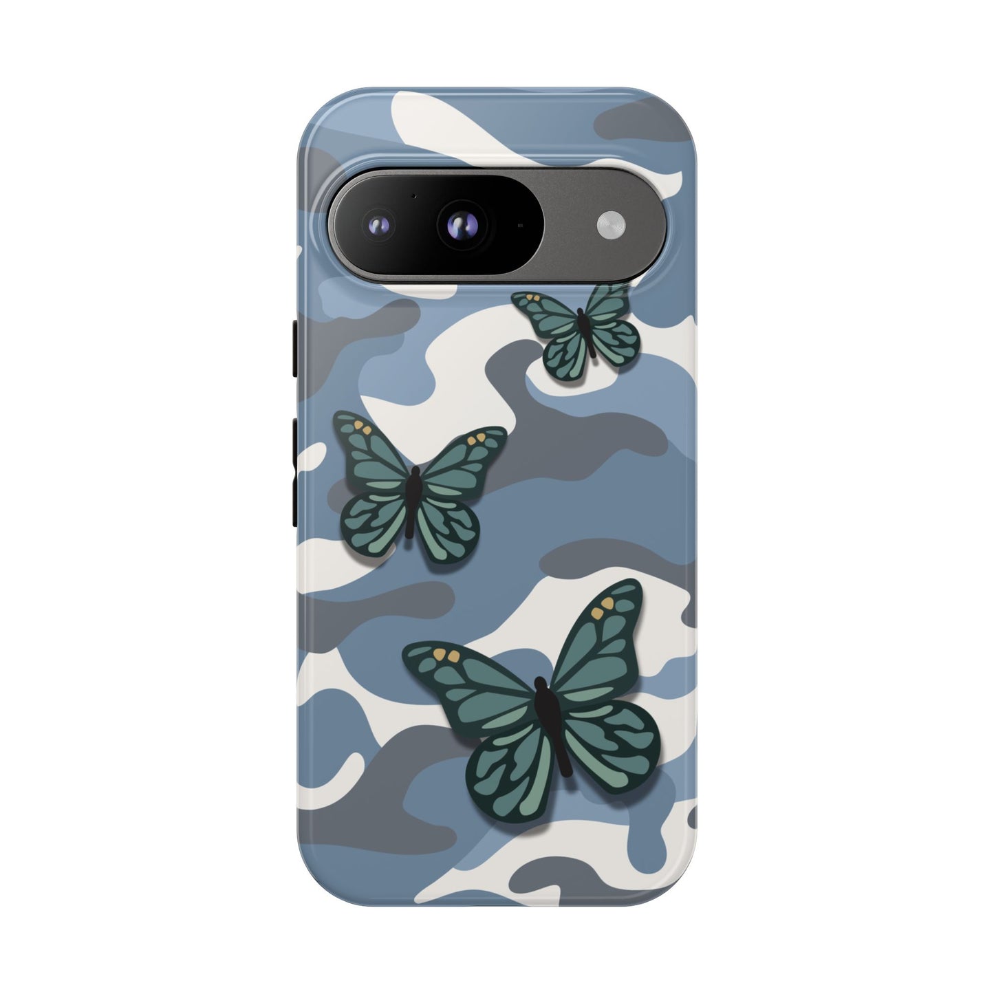 Google Pixel 9 / Glossy Phone Case - Light Blue Butterfly Camo Phone Case