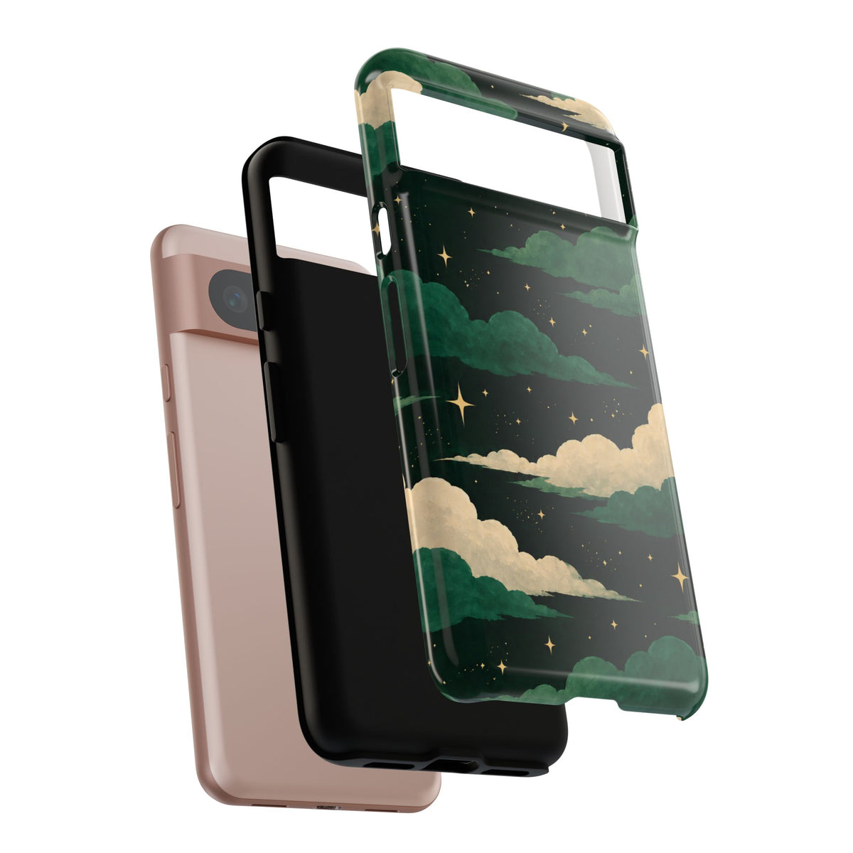 Illustrated Emerald Green Clouds & Stars Phone Case