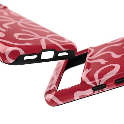 Bold Raspberry Red and Blush Pink Bow Pattern Phone Case