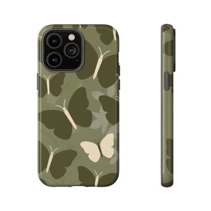 Minimalist Olive Green Butterfly Pattern Phone Case - Green Phone Case - iPhone 14 Pro Max / Glossy