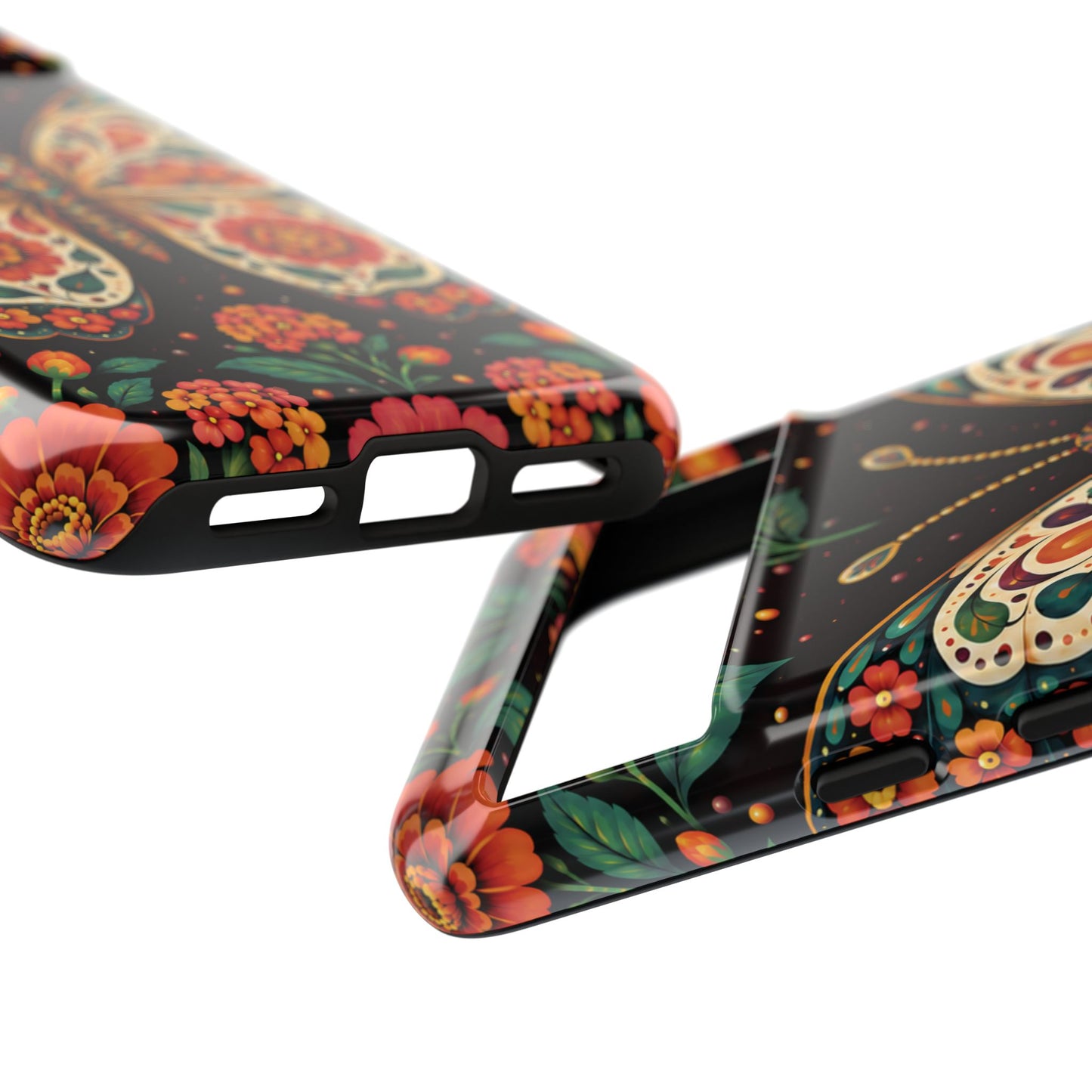 Vibrant Terracotta and Teal Calavera Butterfly Phone Case - Multicolor Phone Case
