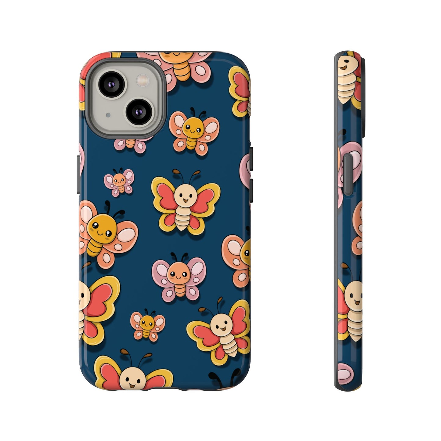 Dark Blue Butterfly Sticker Design Phone Case - Blue Phone Case - iPhone 14 / Glossy